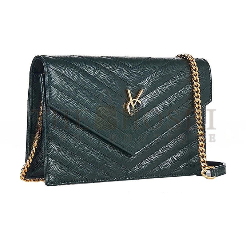 Y51 CASSANDRE MATELASSÉ ENVELOPE CHAIN WALLET IN GRAIN DE POUDRE EMBOSSED LEATHER 393953BOW014458 (19*12.5*3.5cm) Master Quality